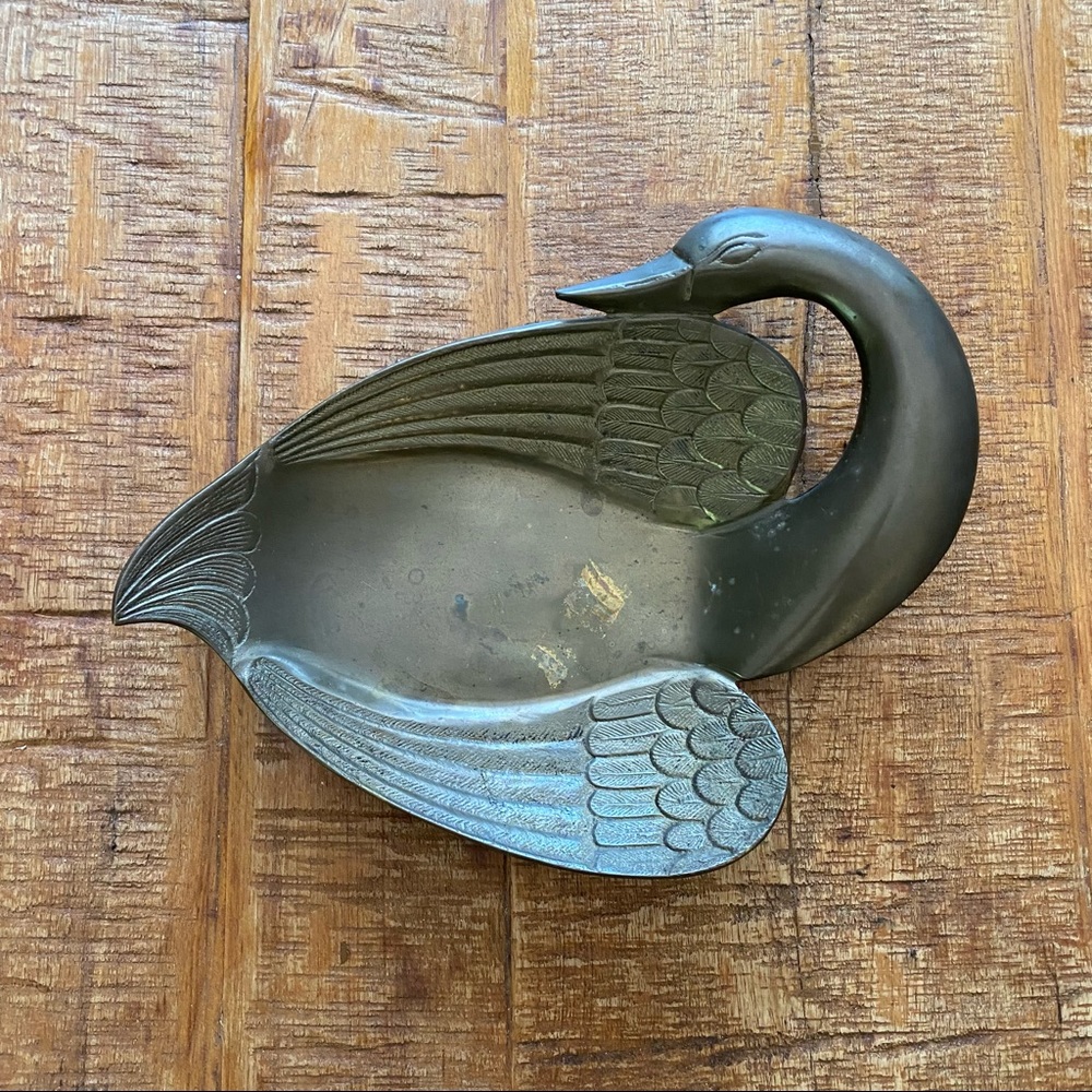 Vintage Large Indian Brass Swan Serving Dish